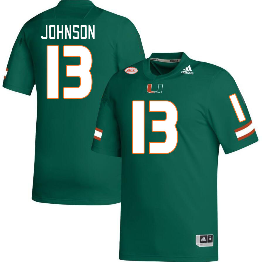 #13 DeAndre Johnson Miami Hurricanes Jerseys Football Stitched-Green